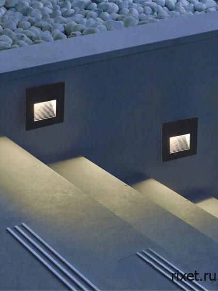 Встраиваемый светильник с датчиком движения, квадратный чёрный Встраиваемый светильник с датчиком движения, квадратный чёрный