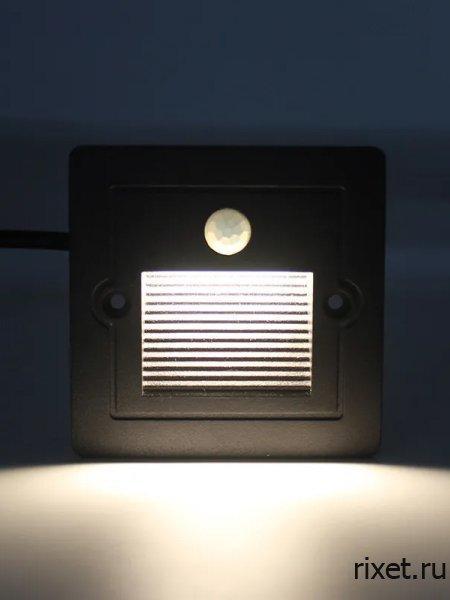 Встраиваемый светильник с датчиком движения, квадратный чёрный Встраиваемый светильник с датчиком движения, квадратный чёрный