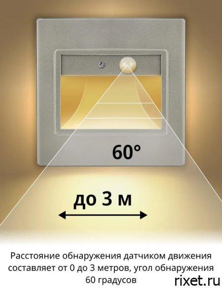 Встраиваемый светильник с датчиком движения, квадратный белый Встраиваемый светильник с датчиком движения, квадратный белый