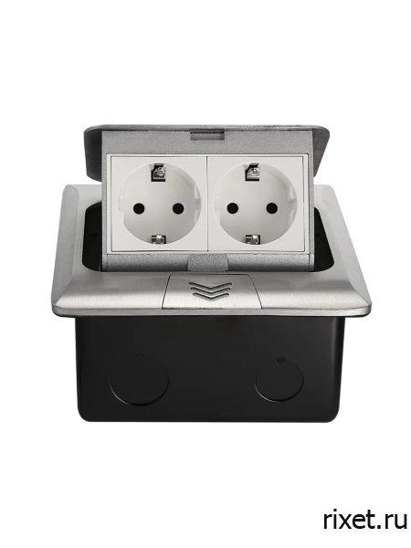 Встраиваемая выдвижная розетка в столешницу, 2EU, серебро Встраиваемая выдвижная розетка в столешницу, 2EU, серебро
