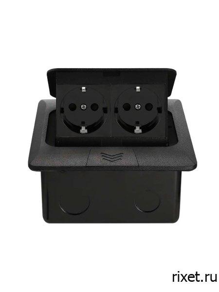 Встраиваемая выдвижная розетка в столешницу, 2EU, черная Встраиваемая выдвижная розетка в столешницу, 2EU, черная