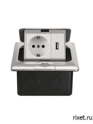 Встраиваемая выдвижная розетка в столешницу, EU+USB, белая Встраиваемая выдвижная розетка в столешницу, EU+USB, белая