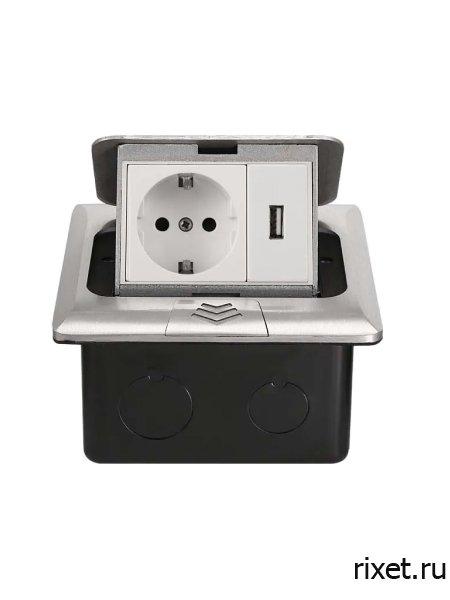 Встраиваемая выдвижная розетка в столешницу, EU+USB, белая Встраиваемая выдвижная розетка в столешницу, EU+USB, белая