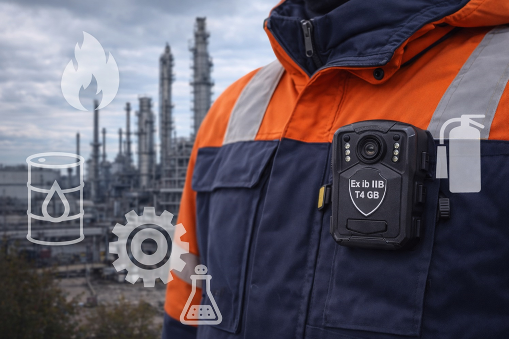 взрывозащищенный нагрудный видеорегистратор в промышленной зоне