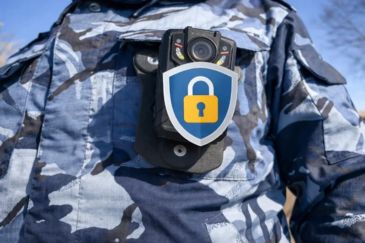 Нагрудный видеорегистратор на форме сотрудника охраны