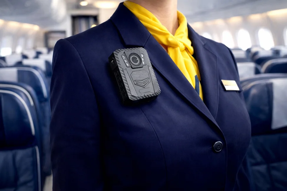 Нагрудный видеорегистратор на бортпроводнике